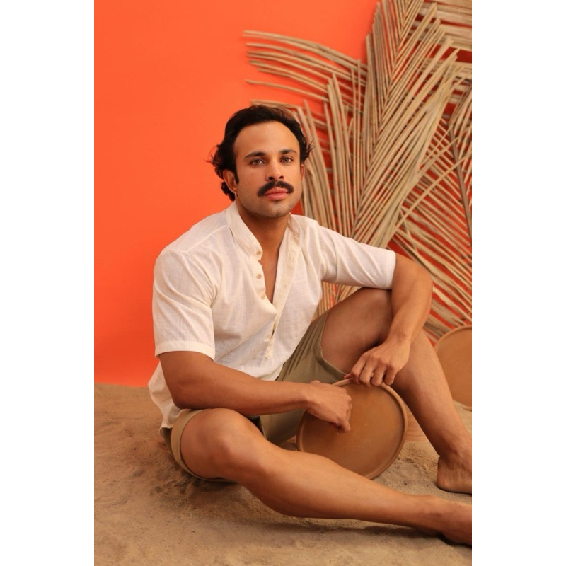 Camisa de Linho Masculina Bata Gola Padre Flamê Algodão Manga Curta Social Verão Dia dos Pais
