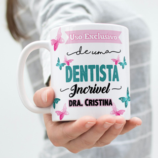 Caneca Porcelana DENTISTA personalizada com NOME [est. 2 borboletas] Cargo Curso e Profissão ZLprint em Oferta na Shopee