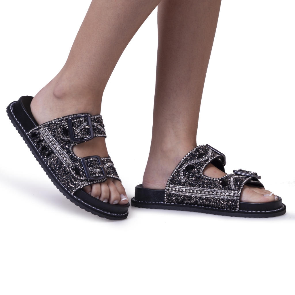 Sandália Rasteira Feminina Papete Birken Preto Com Brilhos Coloridos Confortável 23210 ULTIMAS NUMERAÇÕE PROMOÇÃO em Oferta na Shopee
