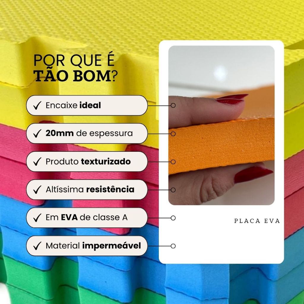 Kit 20 Tatame EVA 50x50cm 20mm (5m²) Tapete Infantil Emborrachado Exercícios Yoga Cross Fisioterapia