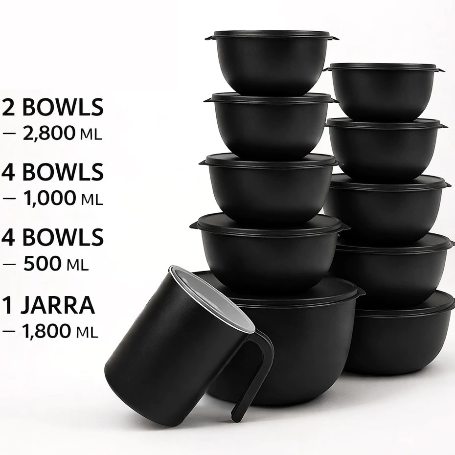 Kit 11 Peças com Jarra Bolw Pote Plastico redondo 2 kit bowl + jarra