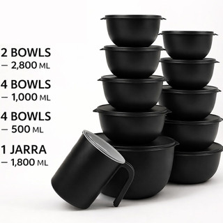Kit 11 Peças com Jarra Bolw Pote Plastico redondo 2 kit bowl + jarra
