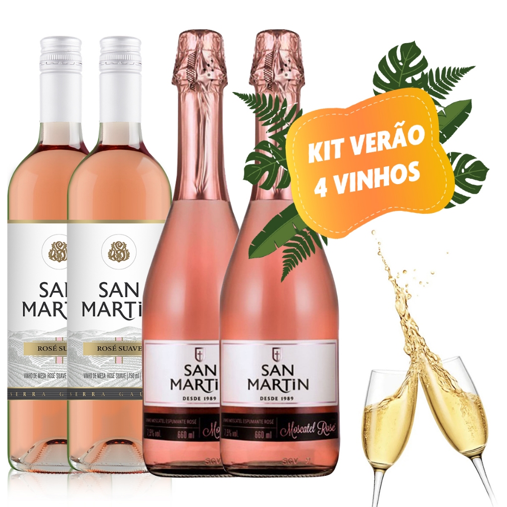 Kit Verao 2 Un Vinho Rosé Suave e 2 Espumante Rose Moscatel  750ml em Oferta na Shopee