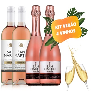Kit Verao 2 Un Vinho Rosé Suave e 2 Espumante Rose Moscatel  750ml em Oferta na Shopee