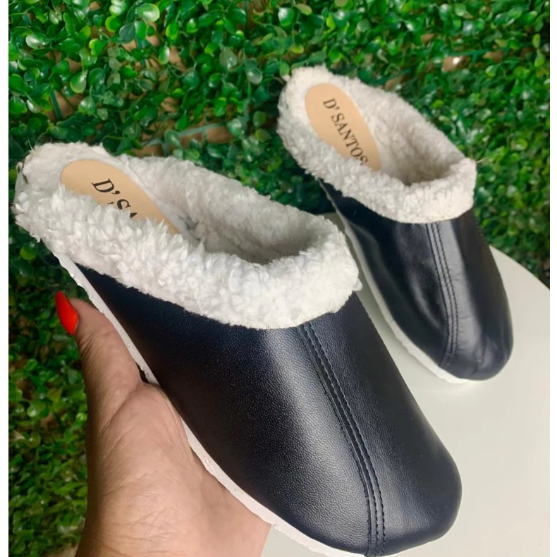 Chinelo de Pelo em COURO LEGITÍMO Pantufa Forrado e Lã Pelego Inverno Unissex o 34 ao 44
