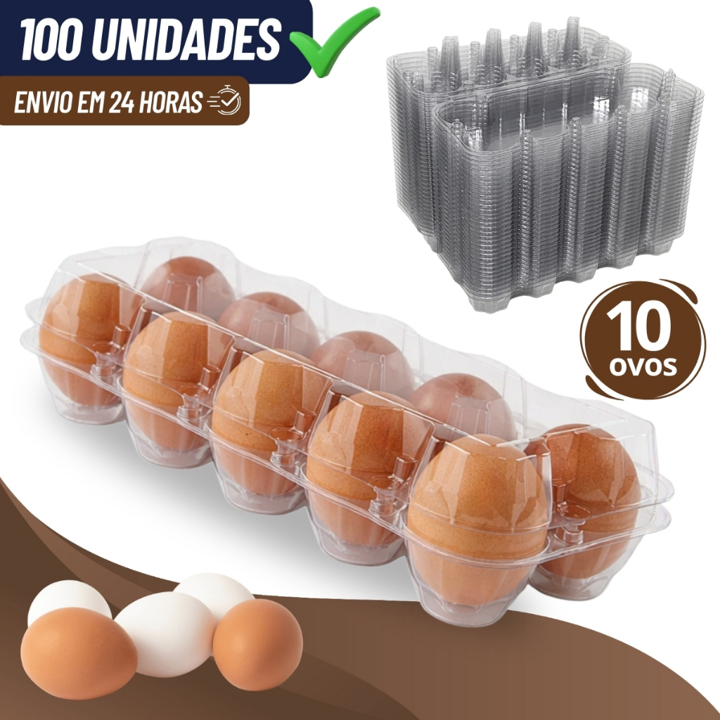 100 Bandeja Blister Cartela P/ 10 Ovos Galinha Atacado Plástico 25 50 100 UN Embalagem Comércio