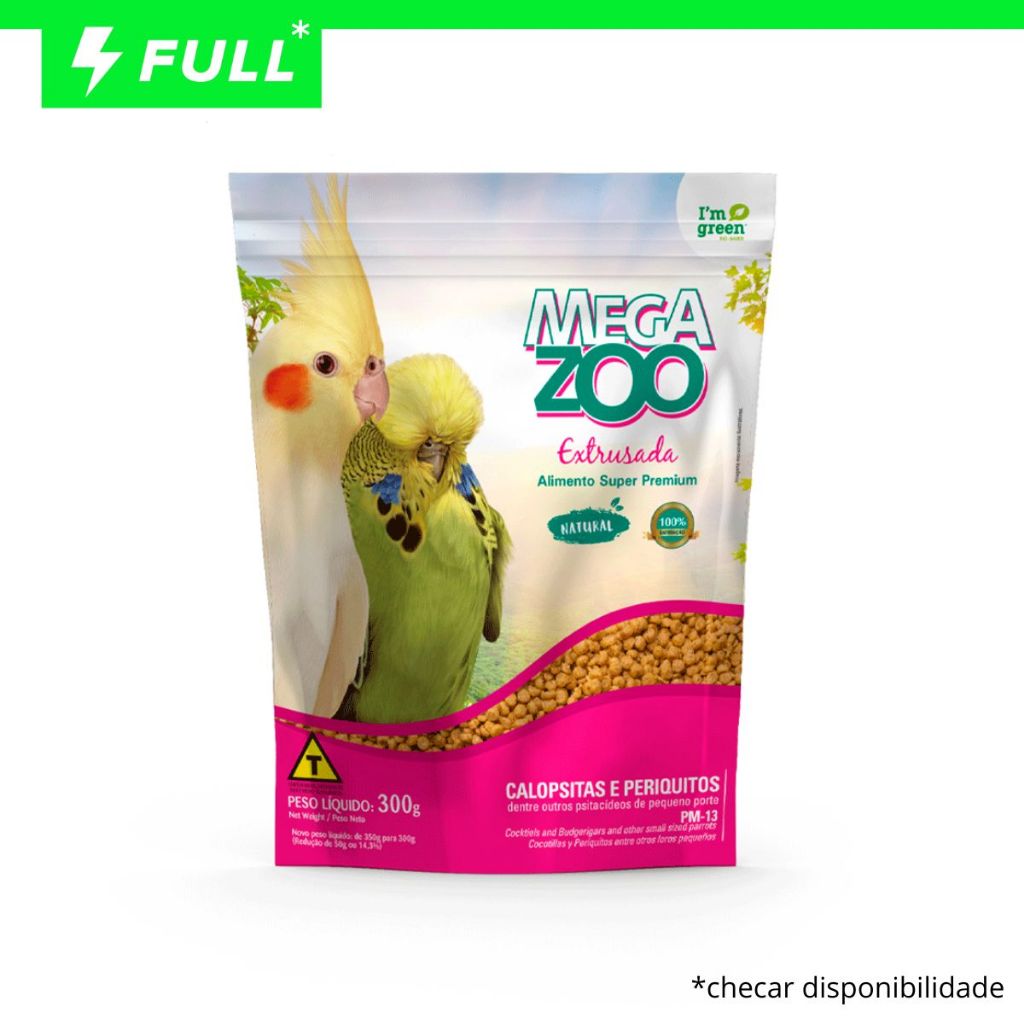Ração Megazoo Calopsitas Periquitos PM13 300g Super Premium Extrusada Alimento Completo