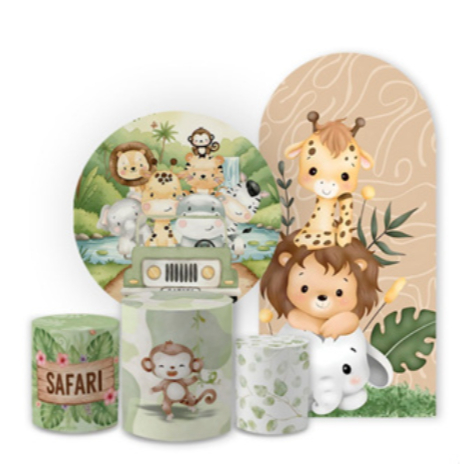 Kit Casadinho Romano Capas Tema Safari Baby Selva Sublimado Helanca Premium Aniversário Decoração Oferta