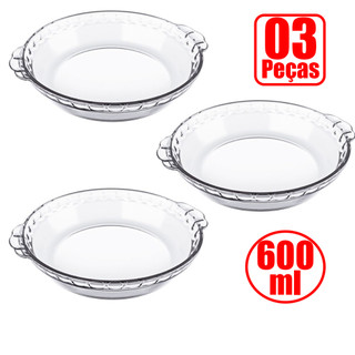 Kit Jogo de 3 Formas Assadeiras de Vidro tempeirado Marinex 600ml Filetadas Pequenas