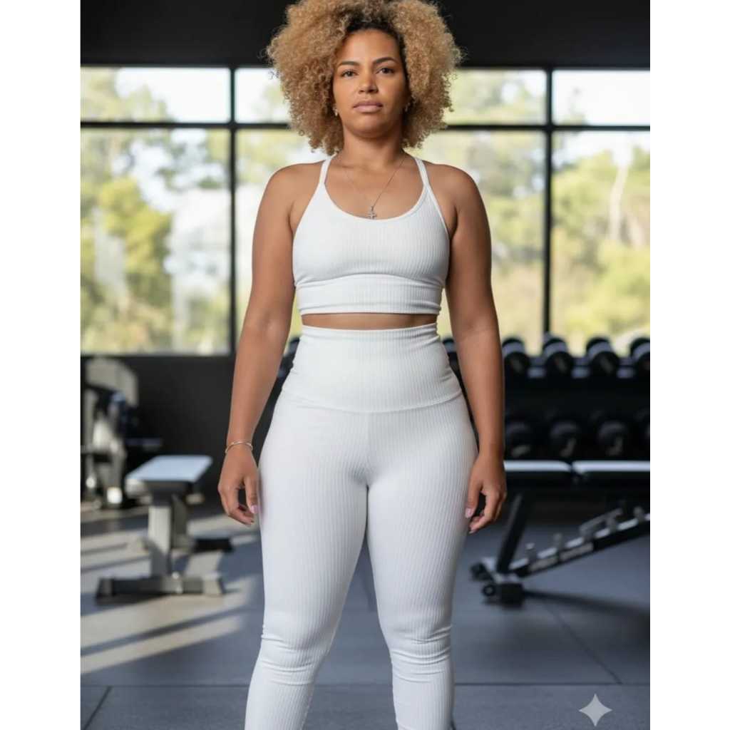 Legging + Top Fitness Feminino Alta Sustentação Dia ACADEMIA