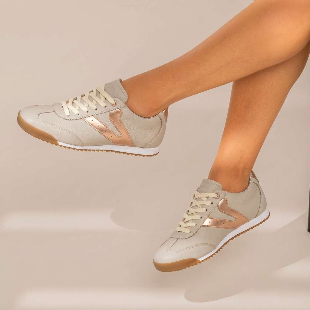 Tênis Feminino Vittal Couro Legítimo Naomi Casual Clássico Retrô Off-White Rosê em Oferta na Shopee