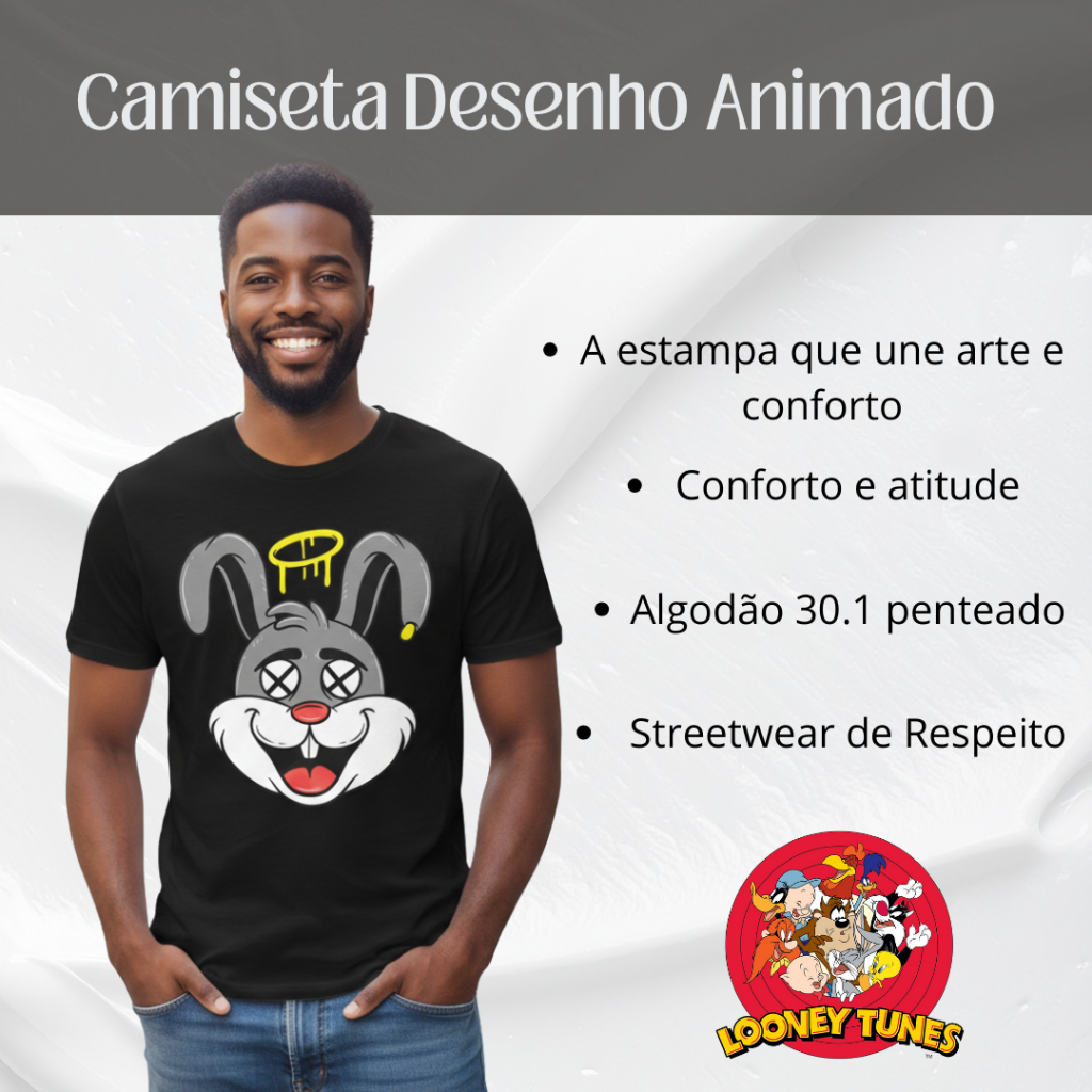 Camiseta Coelho Anjo Unissex 100% Algodão Premium Blusa Estampada Estilo Streetwear Alta Qualidade