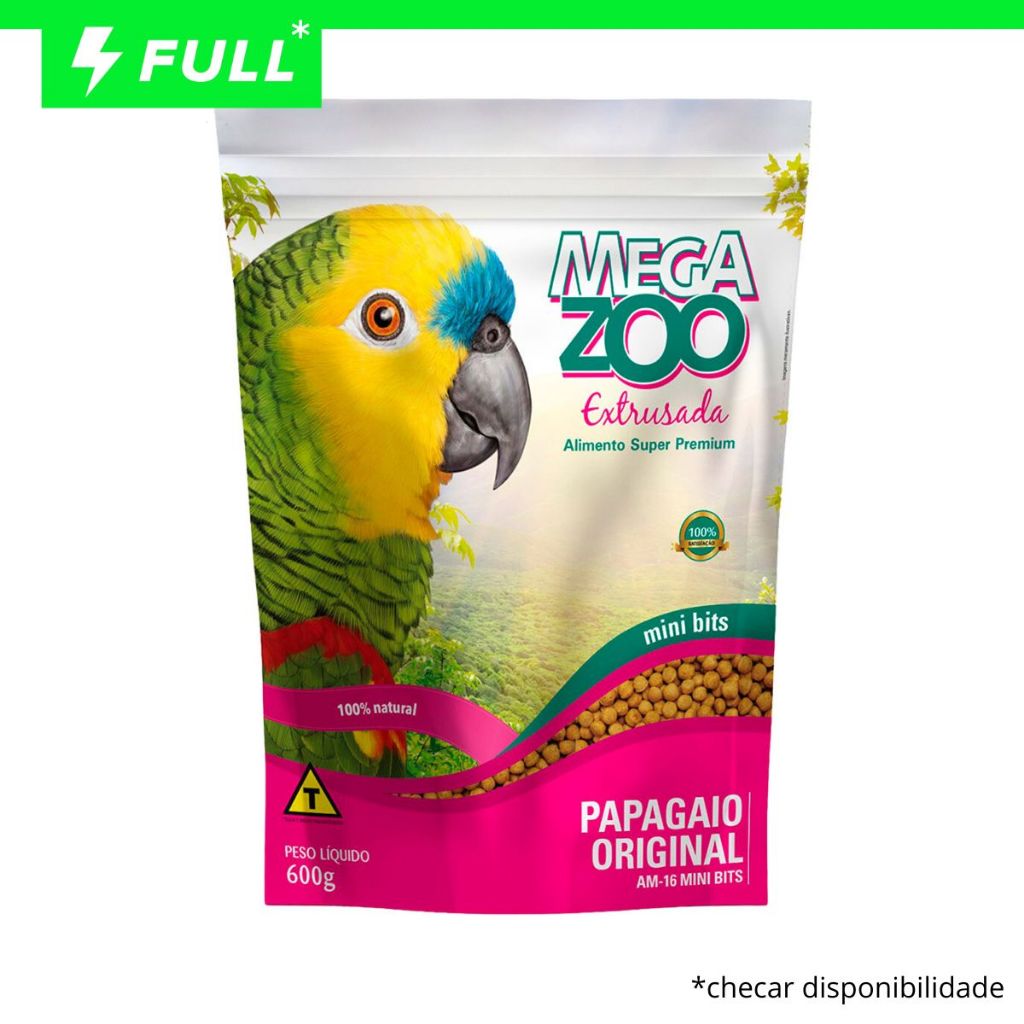 Ração Megazoo Papagaios Mini AM16 600g Super Premium Alimento Completo Aves Nutrição Balanceada