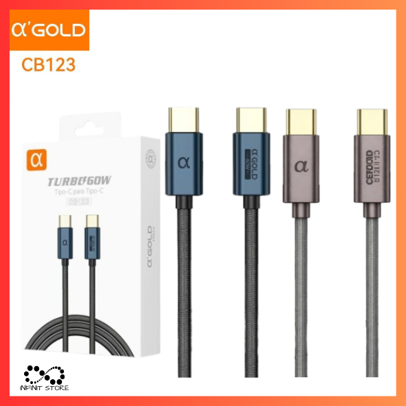Cabo Carregador USB Tipo-C para Tipo-C Turbo 60W Carregamento Rápido PD Cabo Reforçado em Oferta na Shopee