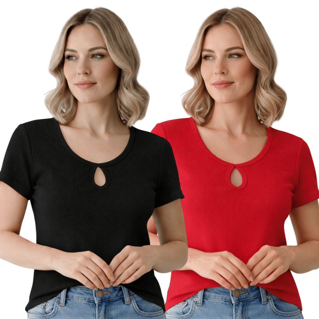 Kit 2 Peças Blusa Feminina Decote Gota Canelada Ribana Moda Camiseta Gringa em Oferta na Shopee