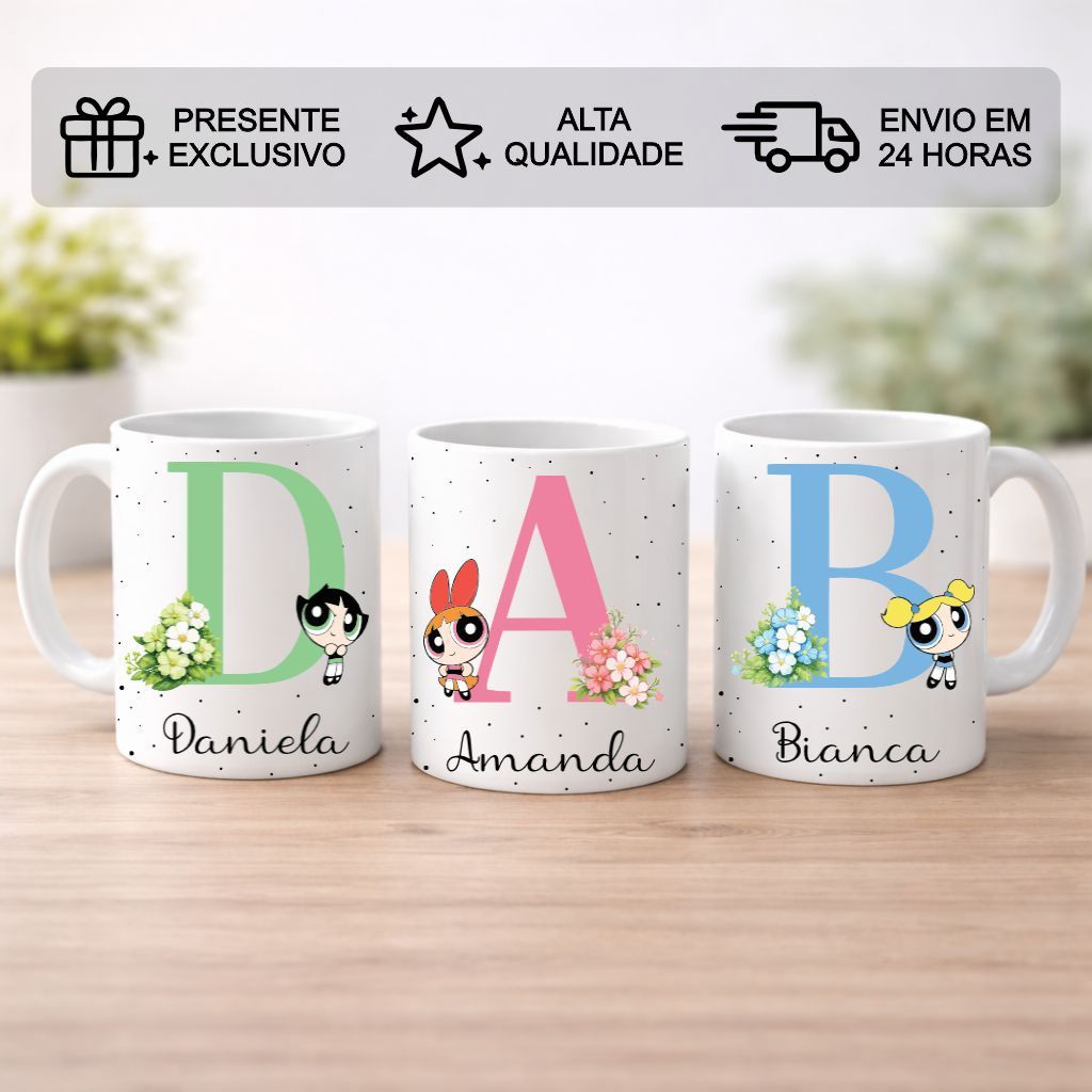 Caneca Personalizada com Nome e Letra Inicial Meninas Superpoderosas Docinho Lindinha Florzinha em Oferta na Shopee