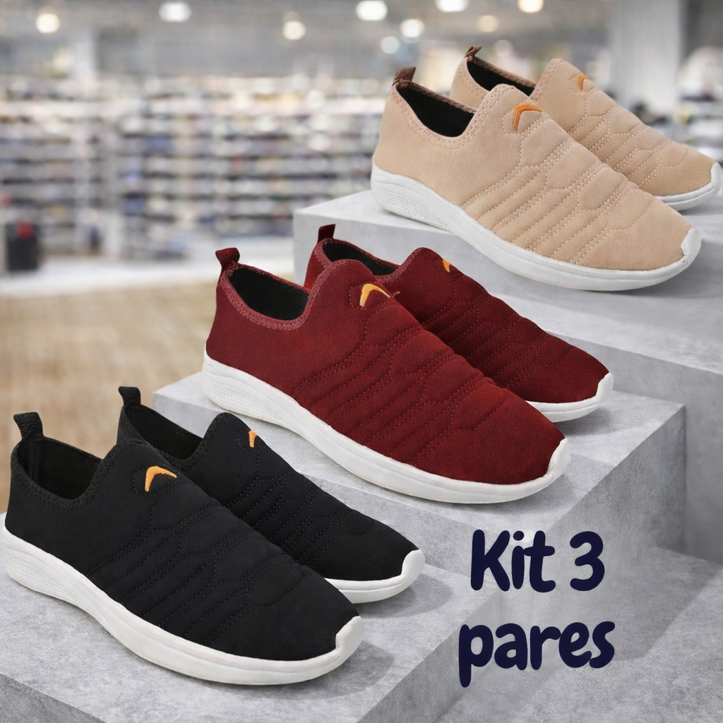 Kit 3 Pares Tênis Calce Fácil Adulto Feminino Unissex em Oferta na Shopee