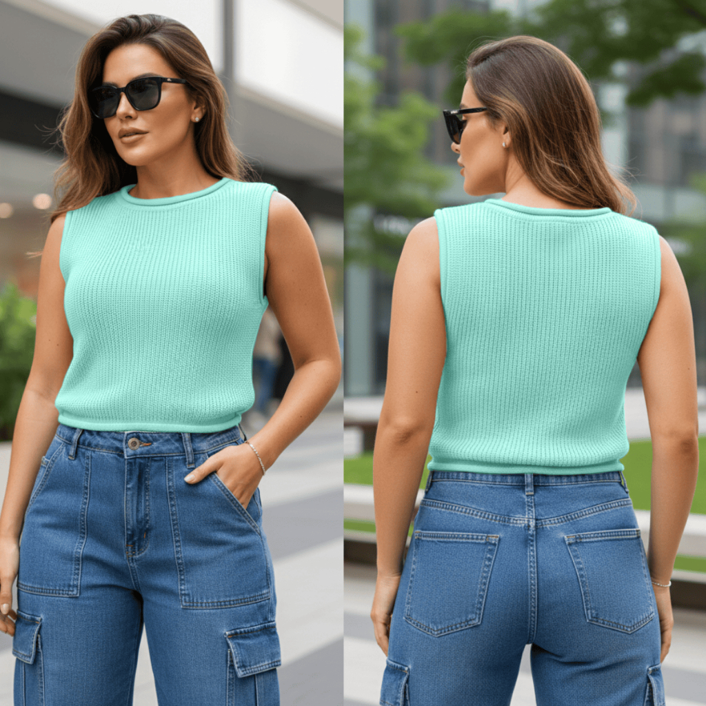 Blusa Cropped Feminino Regata Canelada Tricot Premium Moda Verão Básica Elegante Casual Soltinha