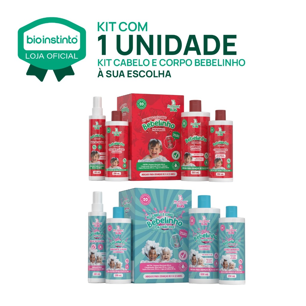 01 Kit Cabelo e Corpo Infantil Bebelinho Shampoo Condicionador Sabonete Colônia 4 itens Bio Instinto em Oferta na Shopee