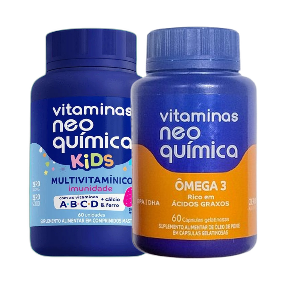 Vitaminas Kids Morango 60 cpr + Ômega 3 60 cps - Neo Quimica