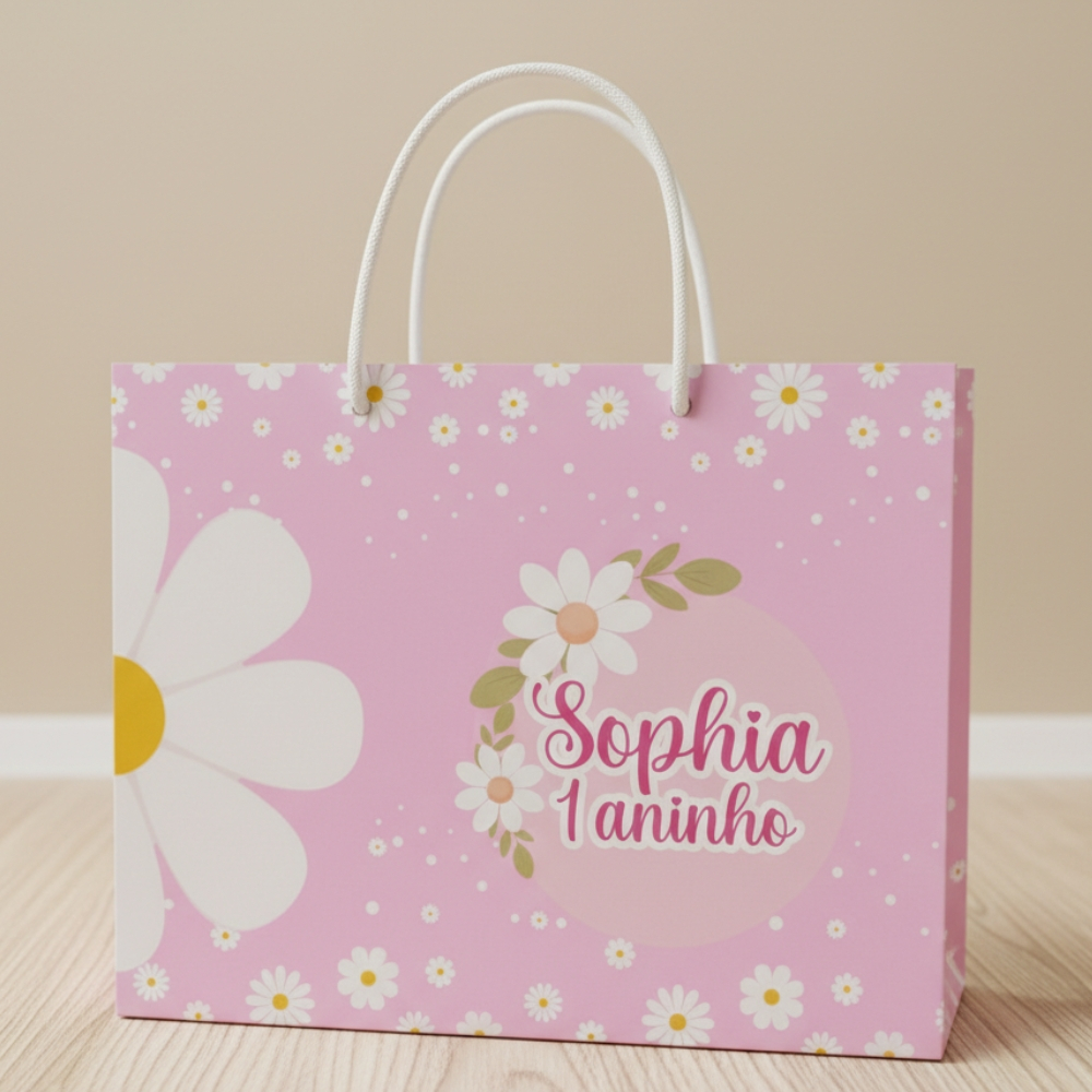 Sacolinha Personalizada Margaridas | Sacola | Lembrancinha com Nome | Aniversário| PEGUE E MONTE