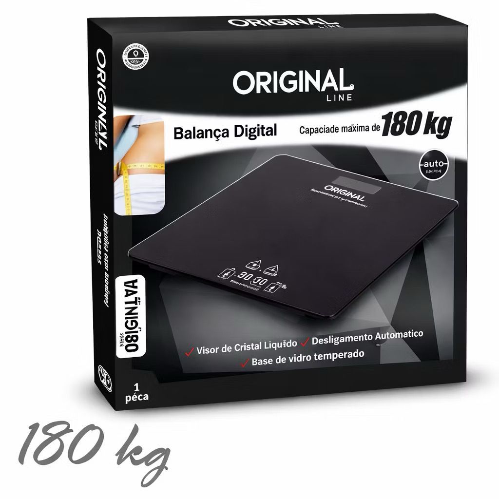 Balança Digital Corporal De Vidro Banheiro Preta Até 180kg-ORIGINAL