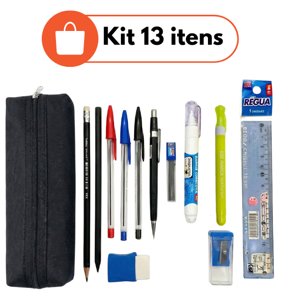 Kit Escolar Pop Completo 13 Itens – Estojo com Materiais Essenciais para Escola e Escritório Lapiseira Corretivo Caneta em Oferta na Shopee