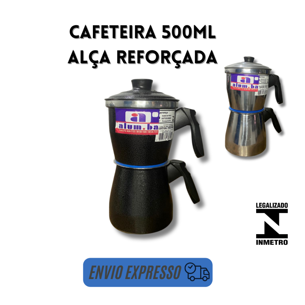 Imagem Cafeteira Alumínio 500ml Italiana Fogão Café Expresso Manual Portátil Durável Resistente Casa