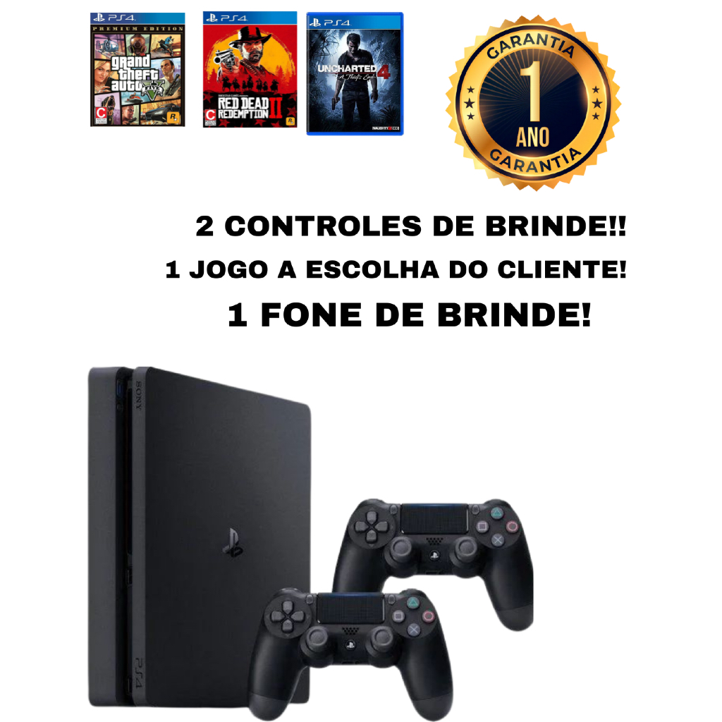PS4 SLIM 500GB Semi-Novo Impecável | 2 Controles + Jogo à Escolha(mandar mensagem no chat) | Brinde + 1 ANO de Garantia
