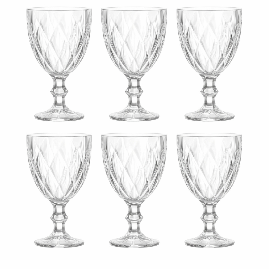 Jogo de Taças para Vinho Água com 6 Peças de Vidro Diamond 340ML Gamma