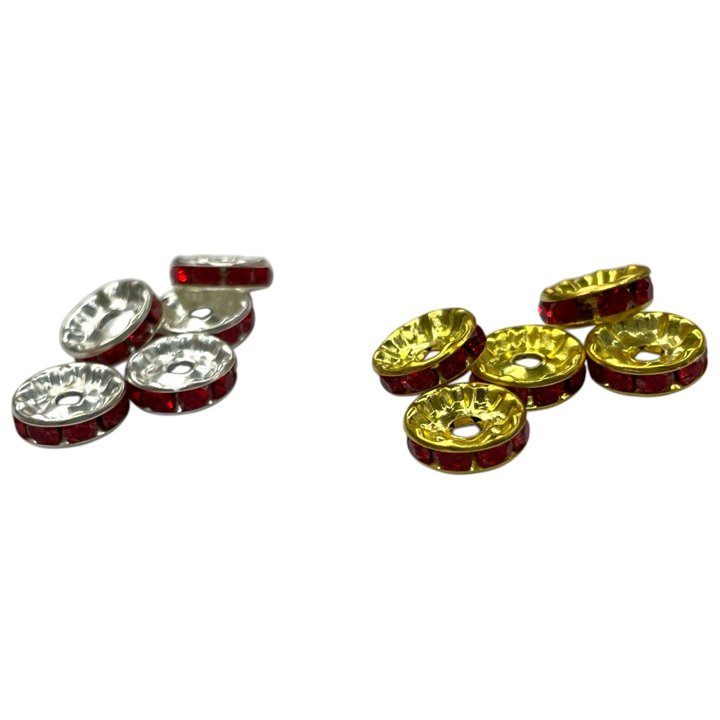 Rondela Entremeio com Strass Vermelho - 25 peças/Tam.10mm