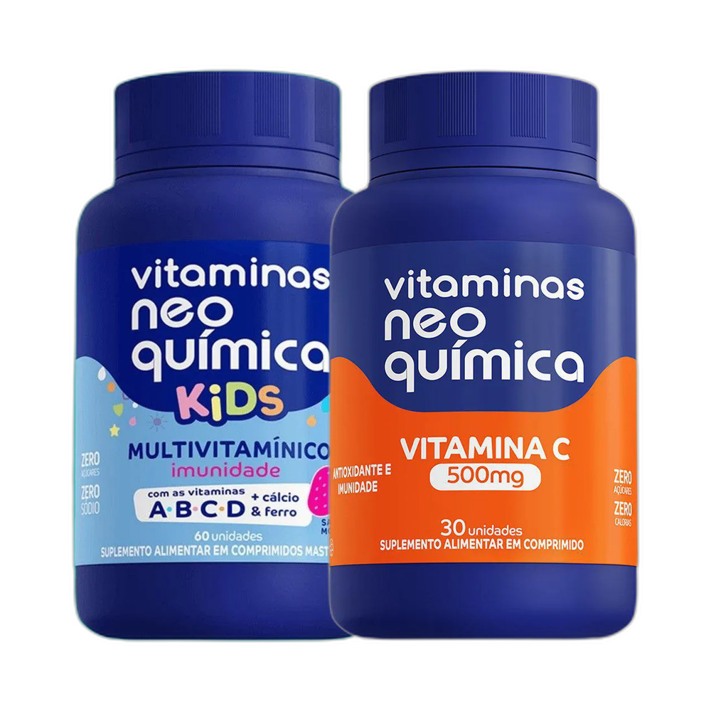 Vitamina Kids Morango 60 cpr + Vitamina C 30 cpr Neo Quimica
