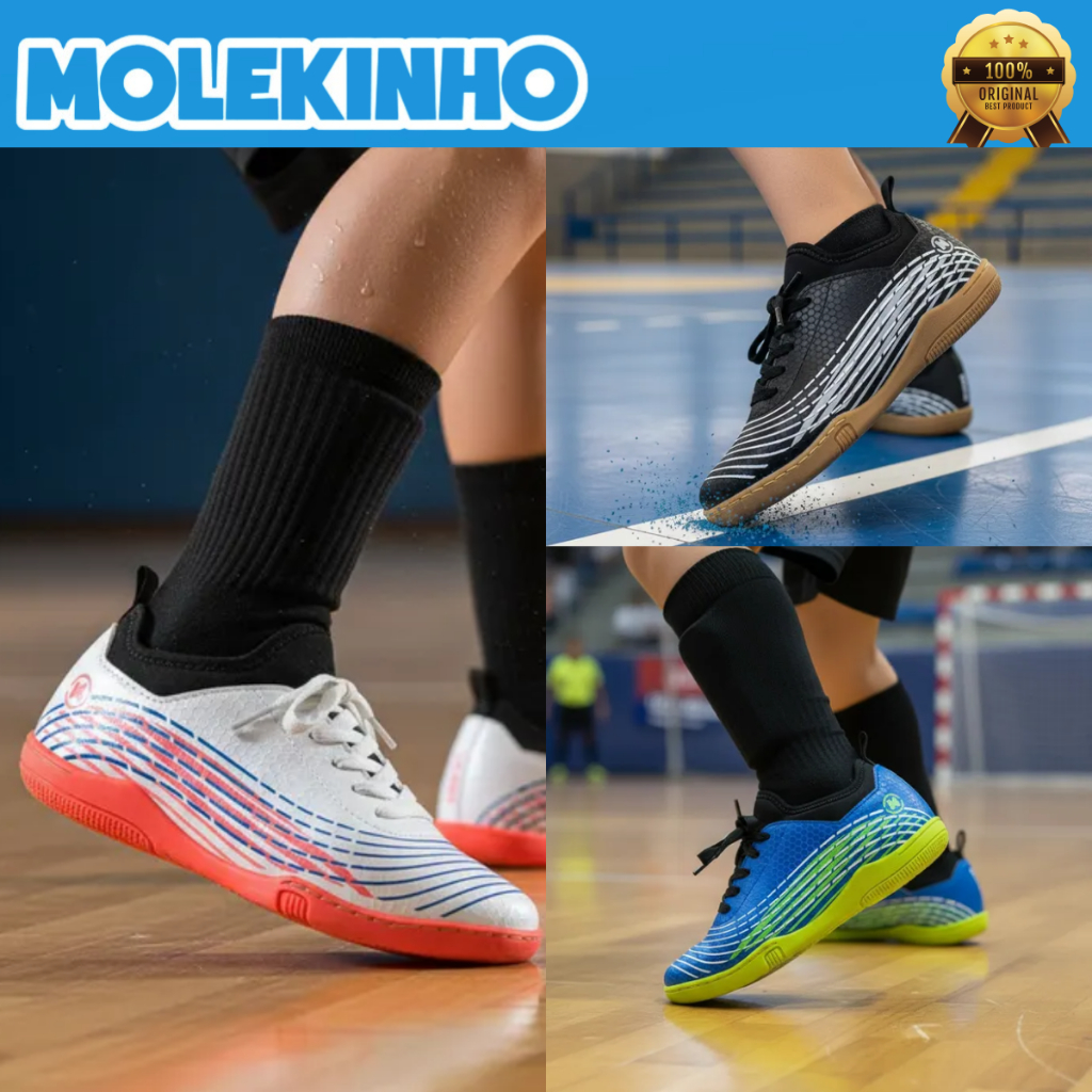 Chuteira Molekinho Futsal Meninos Tênis Infantil Costurada Society Reforçado Quadra Indoor Original em Oferta na Shopee