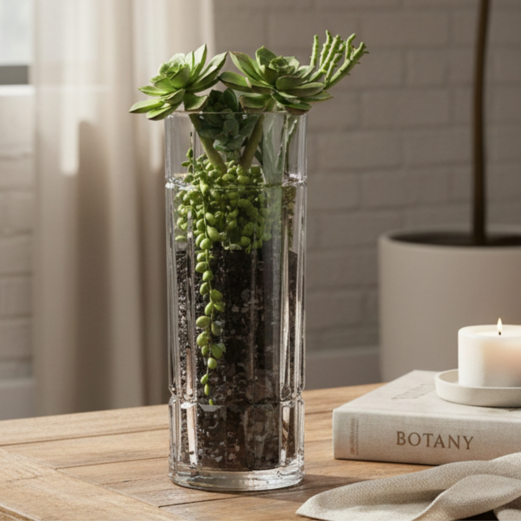 Vaso Vidro Cristal Firenze Decorativo Arranjo Flores Casa Sala 30cm Ruvolo