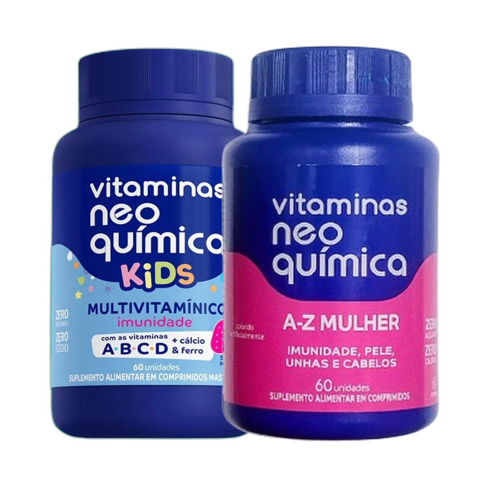 Vitaminas Mulher 60 cpr + Kids Morango 60 cpr - Neo Quimica em Oferta na Shopee