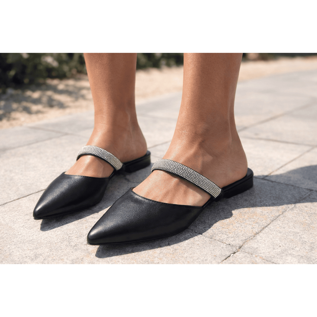 Sapato Mule Feminino Brilho Strass Pedraria Tendência Moda Original