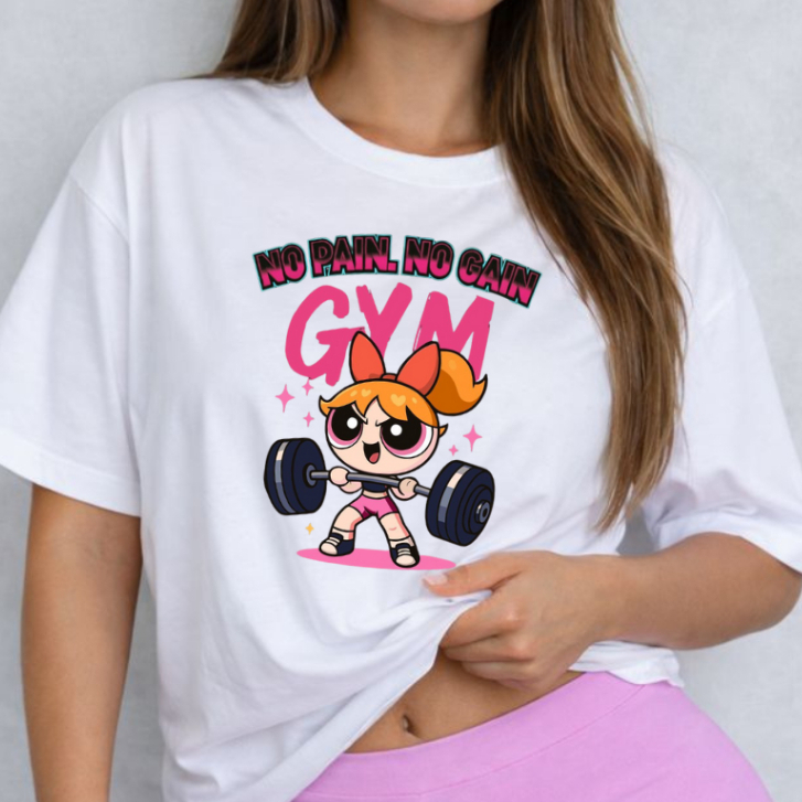 tshirt feminina no pain no gain camiseta meninas super poderosas 100% algodão camisa oversized