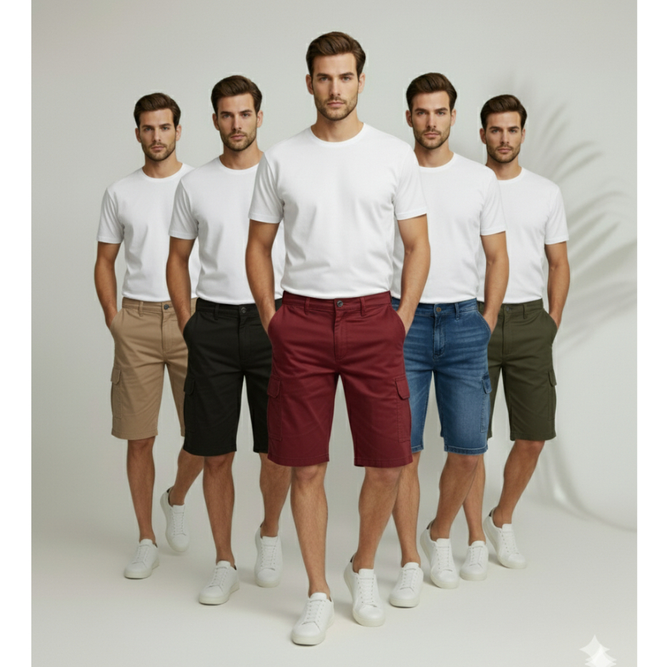 Bermuda Sarja Masculino Short Jeans Social  Cargo Brim  Preta Verde Cinza Colorida