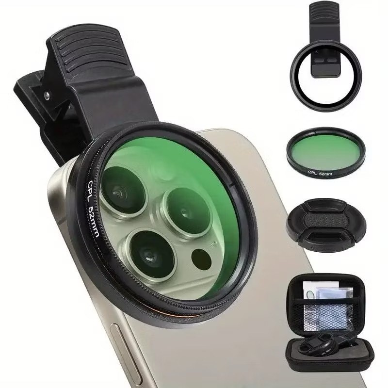 52mm Filtro Cpl Lente Polarizador Para Celular Clipe Anti Reflexo Com Estojo 52mm Filtro Cpl Lente Polarizador Para Celular Clipe Anti Reflexo Com Estojo