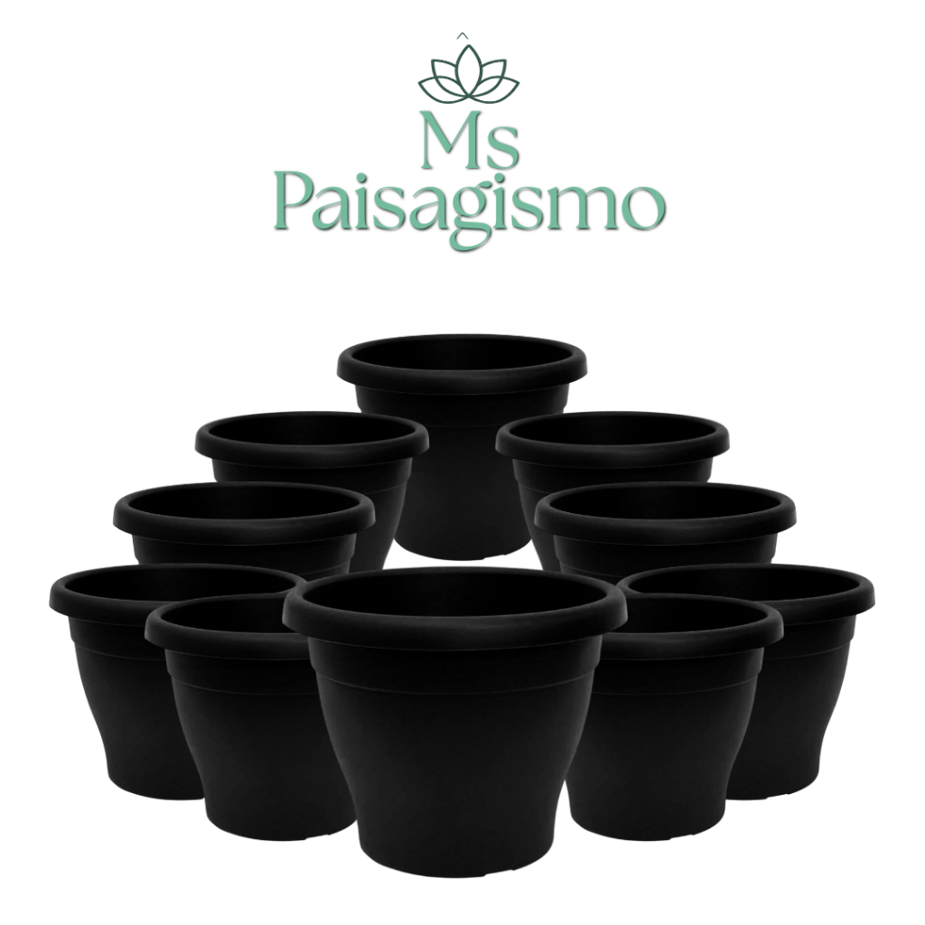 Kit 5 vasos plásticos pote 17 pretos de 2 litros para flores e frutíferas