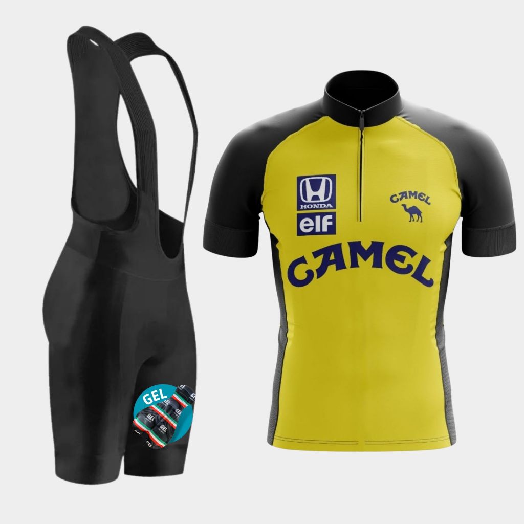 Conjunto de Ciclismo Masculino Camisa Equipe e Bretelle Com Forro Em Gel Bike Pedal Mtb