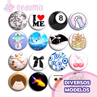 KITs Bottons Broches Aesthetic I Love ME Dino Red 70's Capivara Coquette Lovely Morangos BADDIE Soft Kitty Olho Grego em Oferta na Shopee
