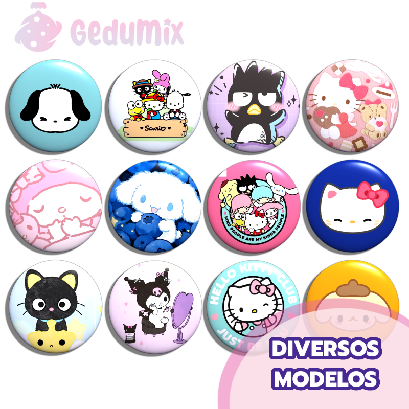 KITs Bottons Broches Sanrio Hello Kitty Kuromi My Melody Pompompurim em Oferta na Shopee
