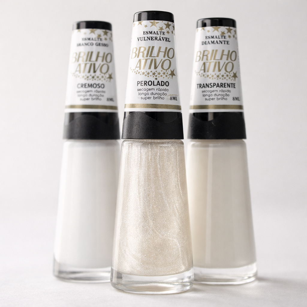 Kit 3 Esmaltes Brilho Ativo Francesinha Branco Transparente Pérola  Unhas Perfeitas da Manicure em Oferta na Shopee