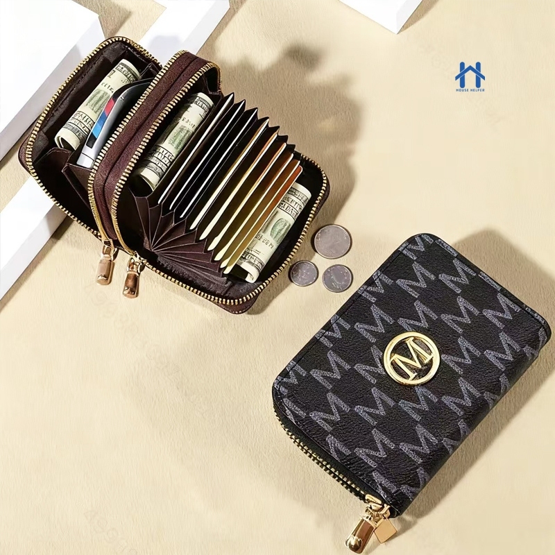 Carteira Feminina Dupla de Couro Pequena com Porta Cartões e Fecho em Zíper Compacta e Leve em Oferta na Shopee