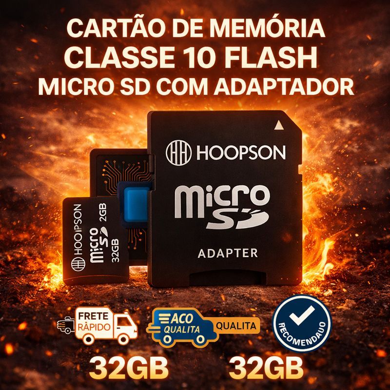 Cartão Micro SD 32GB Classe 10 com Adaptador Alta Velocidade P Celular Câmera Drone Notebook Console