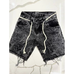 Shorts Bermuda Jeans Infantil Juvenil Rasgado com cordão Grafite Marmorizada Premium