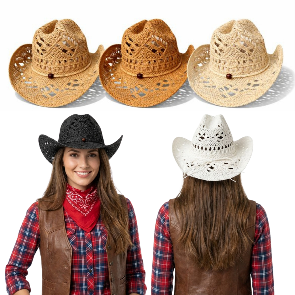 Chapéu Cowboy Country Palha Virginia Moda Feminina Praia Rodeio Estilo Sertanejo Verão Unissex