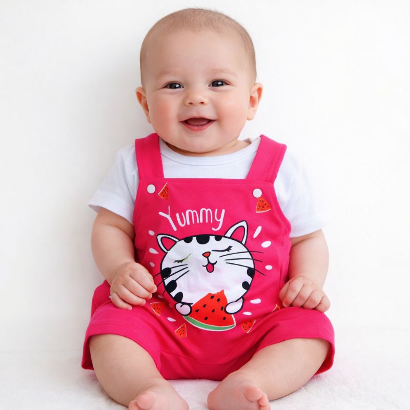 Conjunto com  Jardineira + camiseta -Roupa de bebê delicada,Confortável e Macia - Roupa de bebê Gatinha de 0 a 3 meses