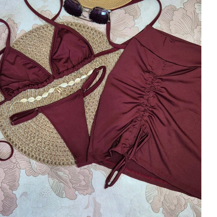 CONJUNTO BIQUÍNI TRIQUÍNI 3 PEÇAS COM SAIDA DE PRAIA VERÃO MODA MARQUINHA